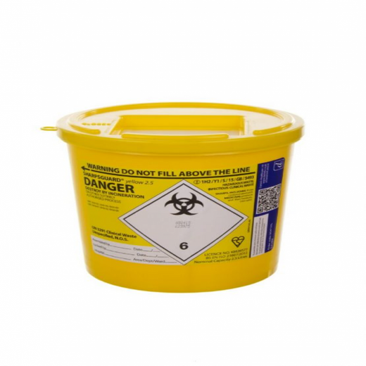 DNDD472YLR Yellow Lid Sharpsguard Sharps bin 2.5 litre