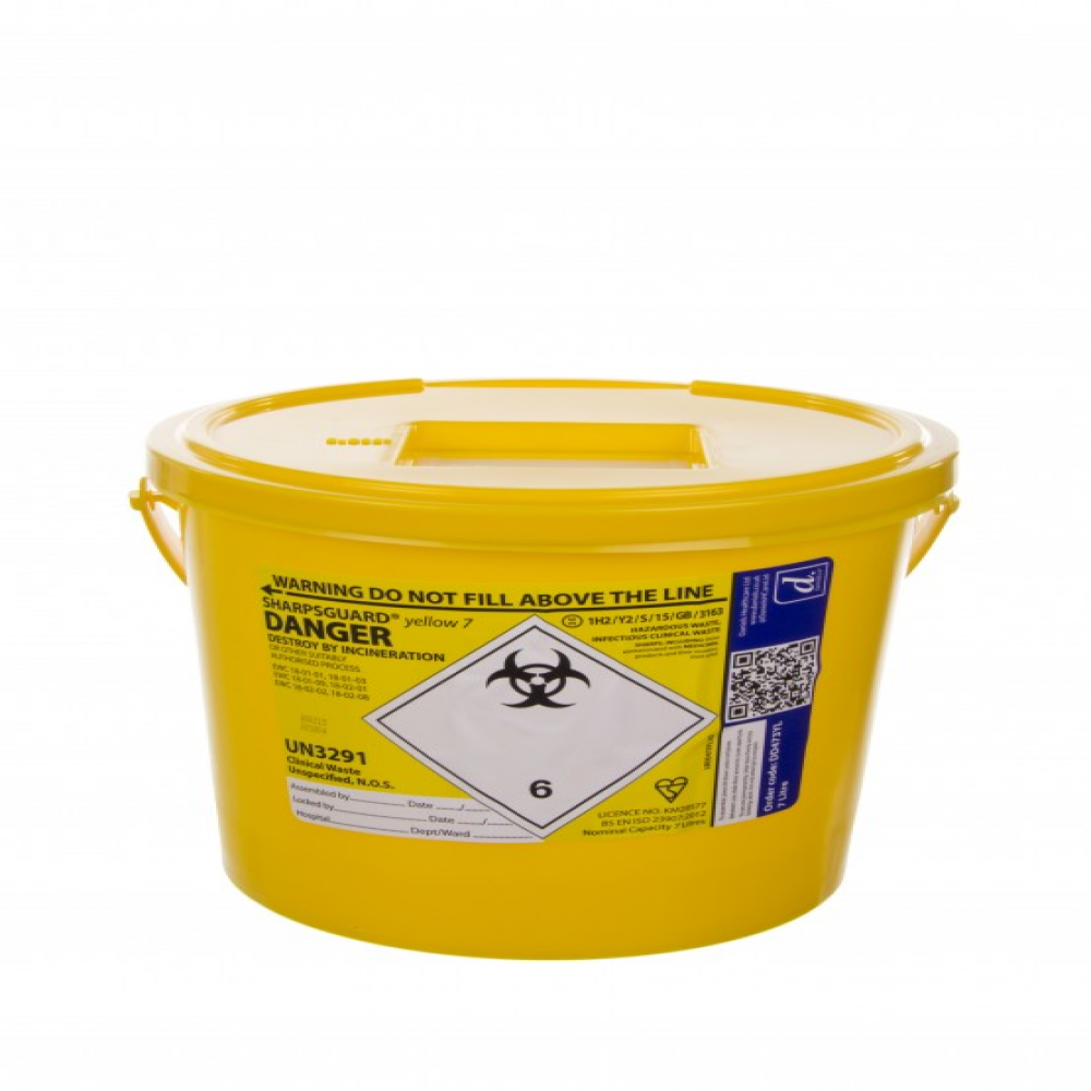 DNDD473YLR Yellow Lid Sharpsguard Sharps bin 7 litre • IMAGE TO BE UPDATED